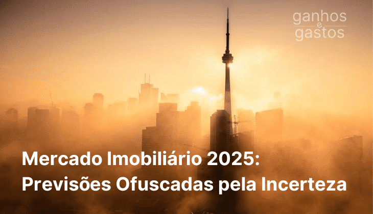 Skyline de Toronto ao nascer do sol com a CN Tower envolta em névoa dourada, representando a incerteza do mercado imobiliário em 2025.