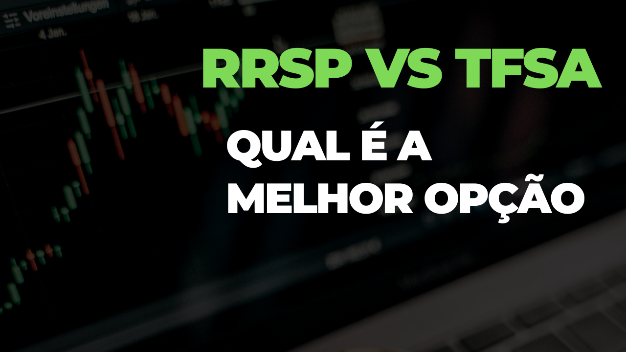 RRSP vs TFSA comparison for Canadian families with stock market candlestick chart and Ganhos e Gastos logo.