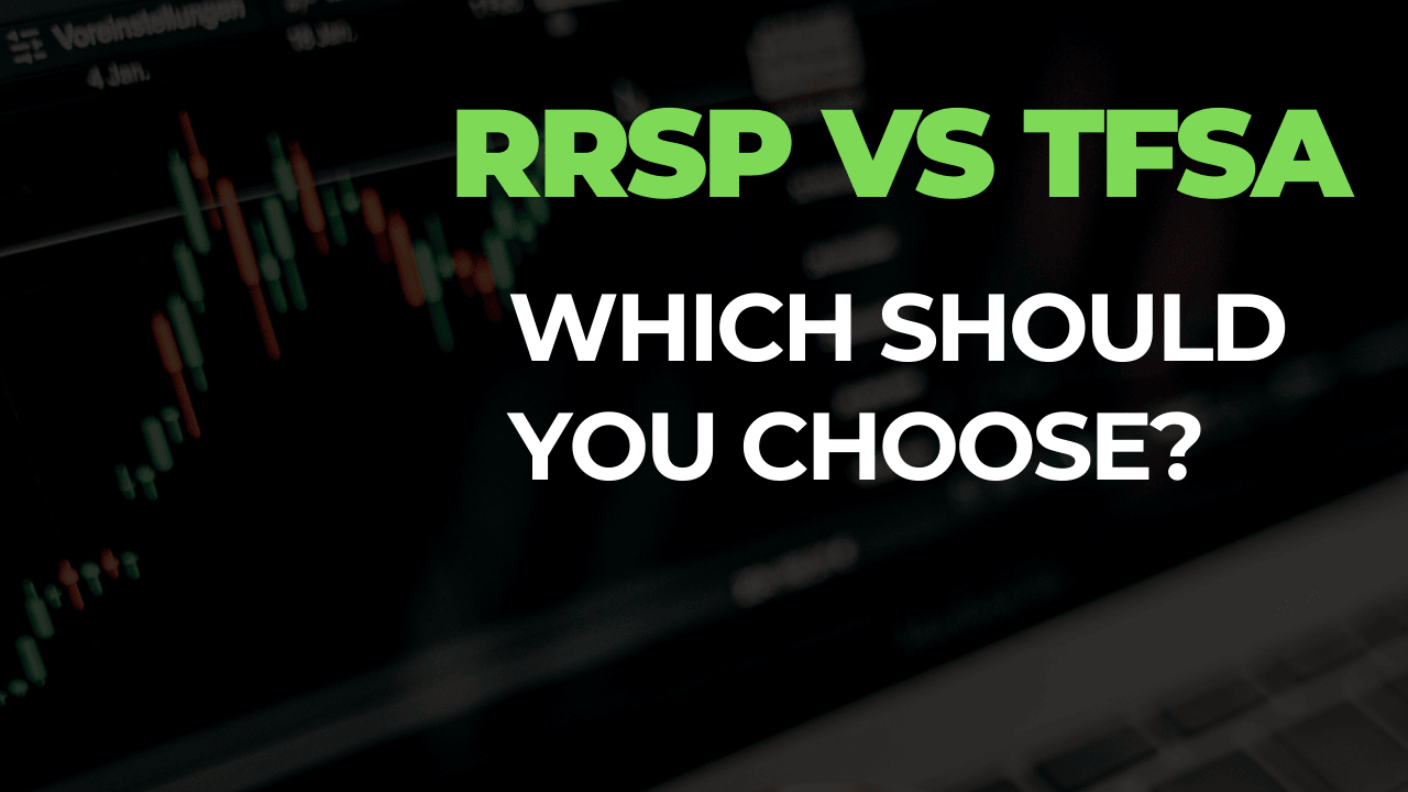 RRSP vs TFSA comparison for Canadian families with a stock market chart background.